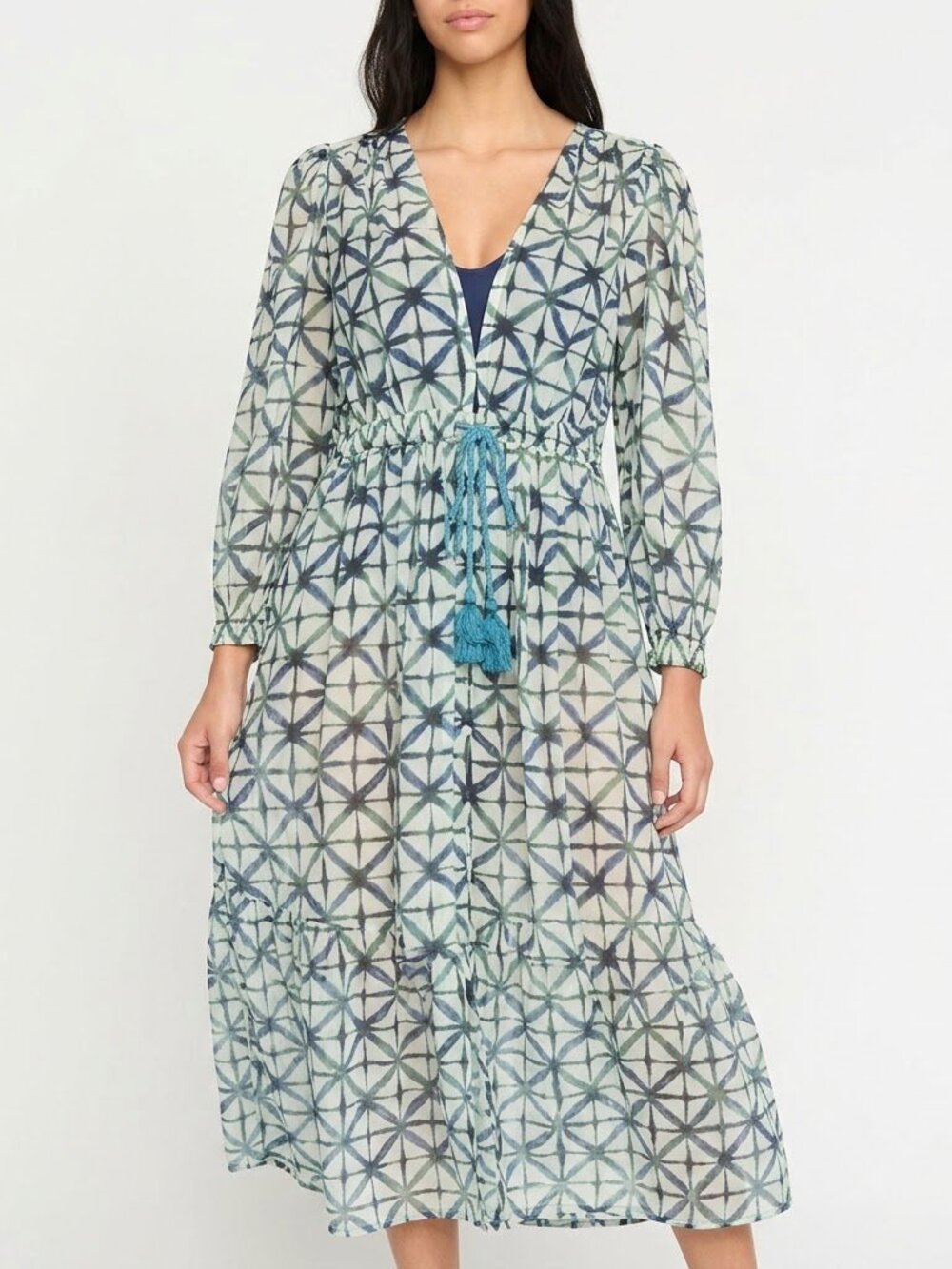 Marie Oliver Alanis Maxi Dress Aqua Dye Pool M NWT Boho Coastal Resort